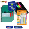 BIC 4 Colour Ballpoint Pens 6 Packs and 3x Pukka Metallic A5 Pad & 12 BIC Conte Colouring Pencils for School & Office