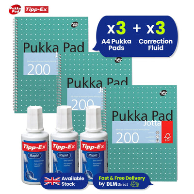 3x Tipp-Ex Rapid Correction Fluid & Pukka Pad A4 Jotta Books, 3 Pack, 200 Pages