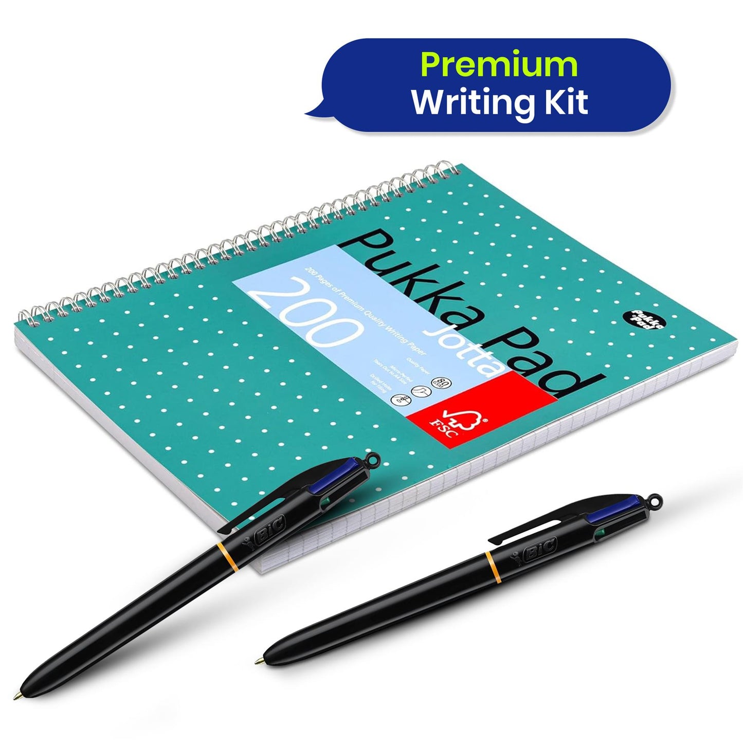 Pukka Pad 3x A4 Jotta Notebook & BIC 4 Colours Pro Ballpoint Pens 1.0mm Medium Tip Ideal for School and Office Use