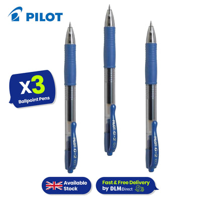 Pilot G2 07 Blue Gel Pens, 0.7 mm, Pack of 3, 3x Pilot BLS-G2-7 Refills for Long-Lasting, Smooth Writing