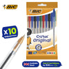 Bic Cristal Pack of 10 Assorted + Tipp-Ex Pocket Mouse Correction Tape Roller 4.2mm x 10m- Pack of 2