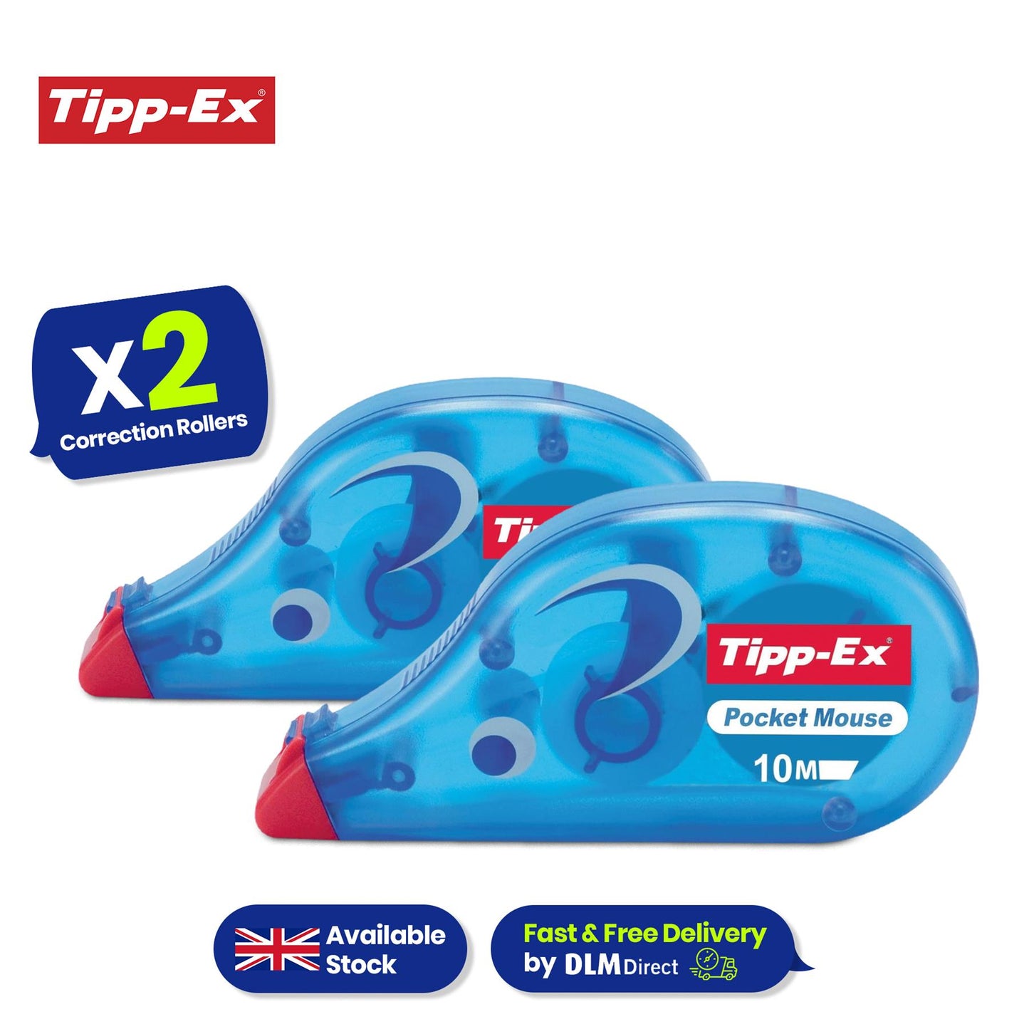 Bic Cristal Pack of 10 Assorted + Tipp-Ex Pocket Mouse Correction Tape Roller 4.2mm x 10m- Pack of 2