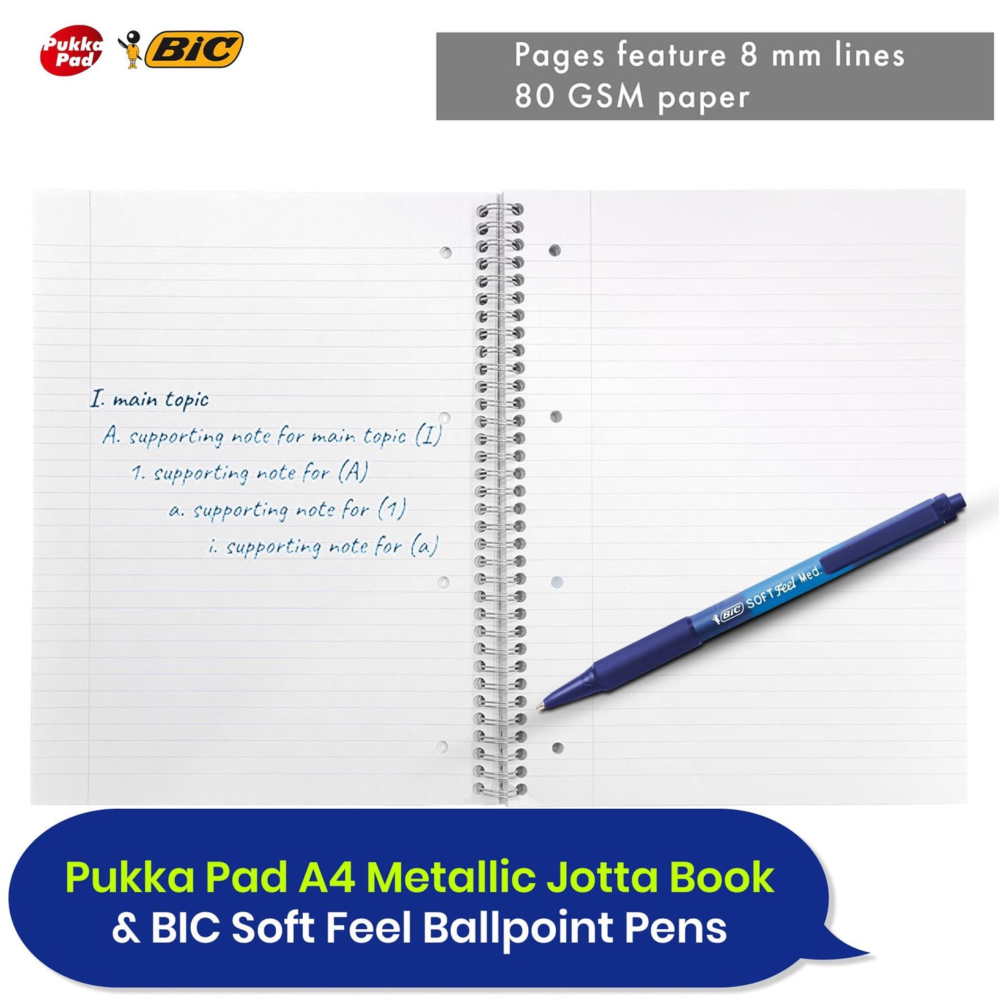 Pukka Pad 3x A4 Jotta Notebook & BIC Soft Feel Ballpoint Pens Pack of 3 Ideal for School and Office Use