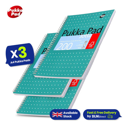 3x Pukka Pad A5 & A4 Jotta Books 3 Packs, Green, Perforated Edges, Ideal for Note Taking