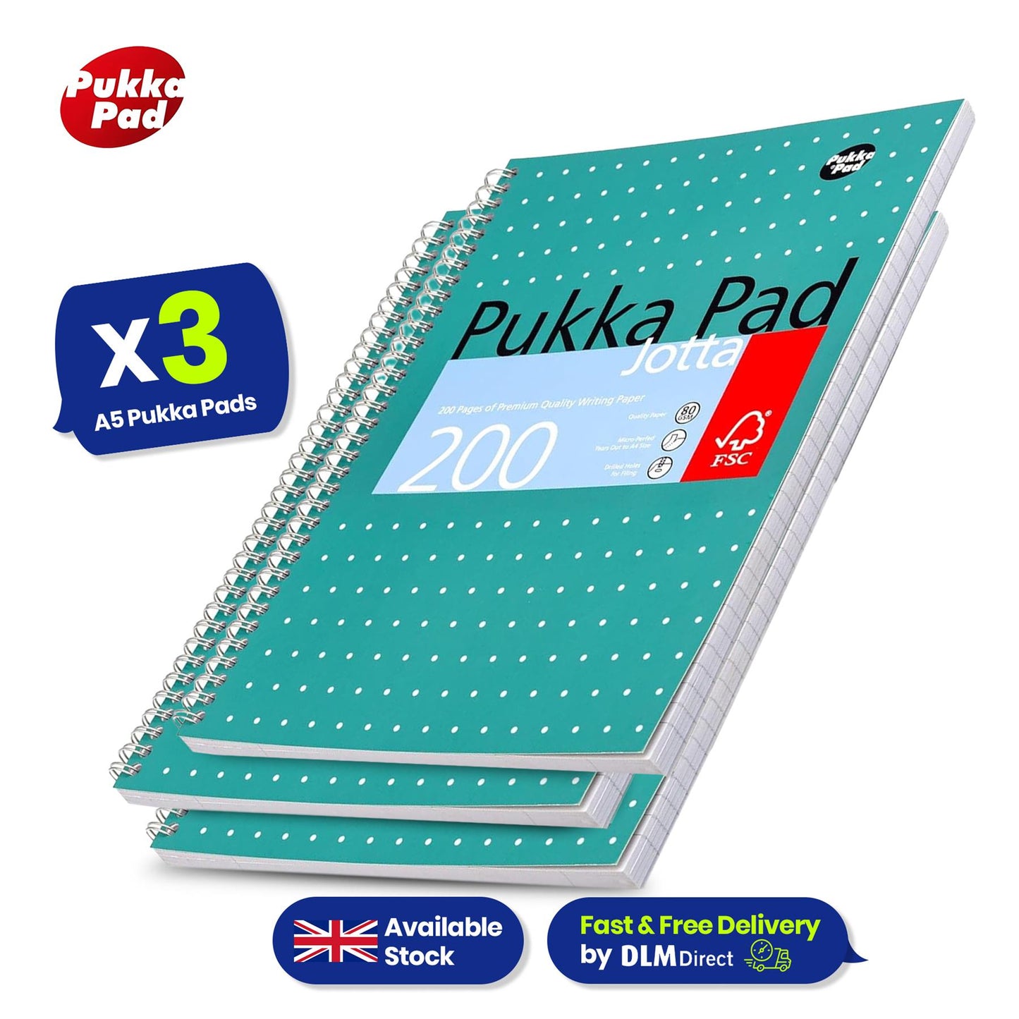 3x Pukka Pad A5 & A4 Jotta Books 3 Packs, Green, Perforated Edges, Ideal for Note Taking