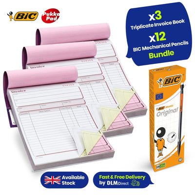 BIC Matic 12-Pack Mechanical Pencils & Pukka Pad 3-Pack Triplicate Invoice Books for Professionals