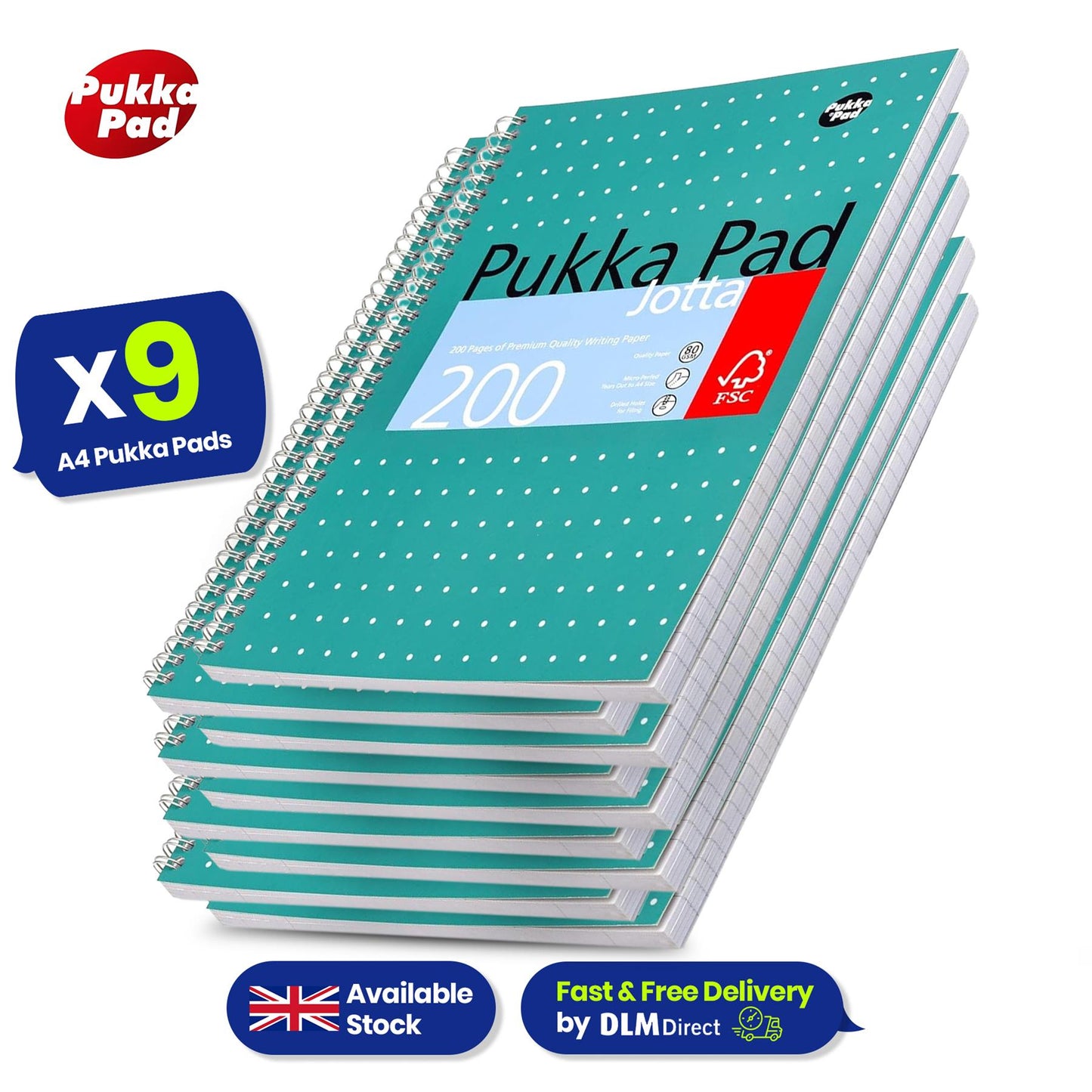 Pukka Pad A4+ Metallic Jotta Book, 200 Pages, 8mm Lined Green, 80 GSM, Wirebound & Perforated for School & Office Use