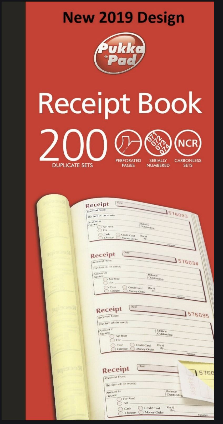 Pukka Pad NCR side Taped Duplicate Receipt book 140mm x 276mm - Single - 1 to 36 Packs