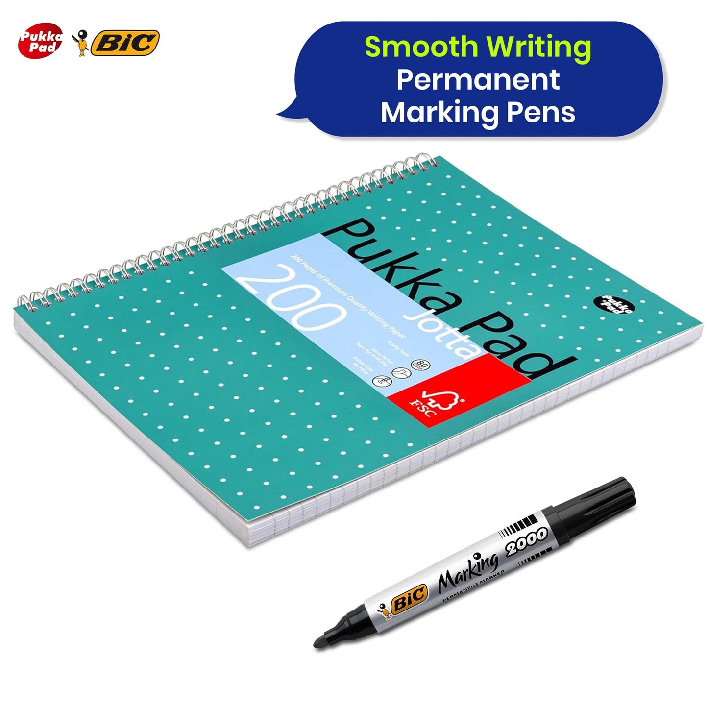 3x Pukka Pad A4 Notebooks & 12x BIC Marking 2000 ECOlutions Markers for Office Use