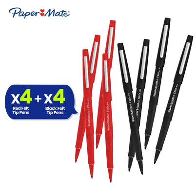 Papermate Flair Felt-Tip Pen Bundle Black and Red Packs of 4 Each