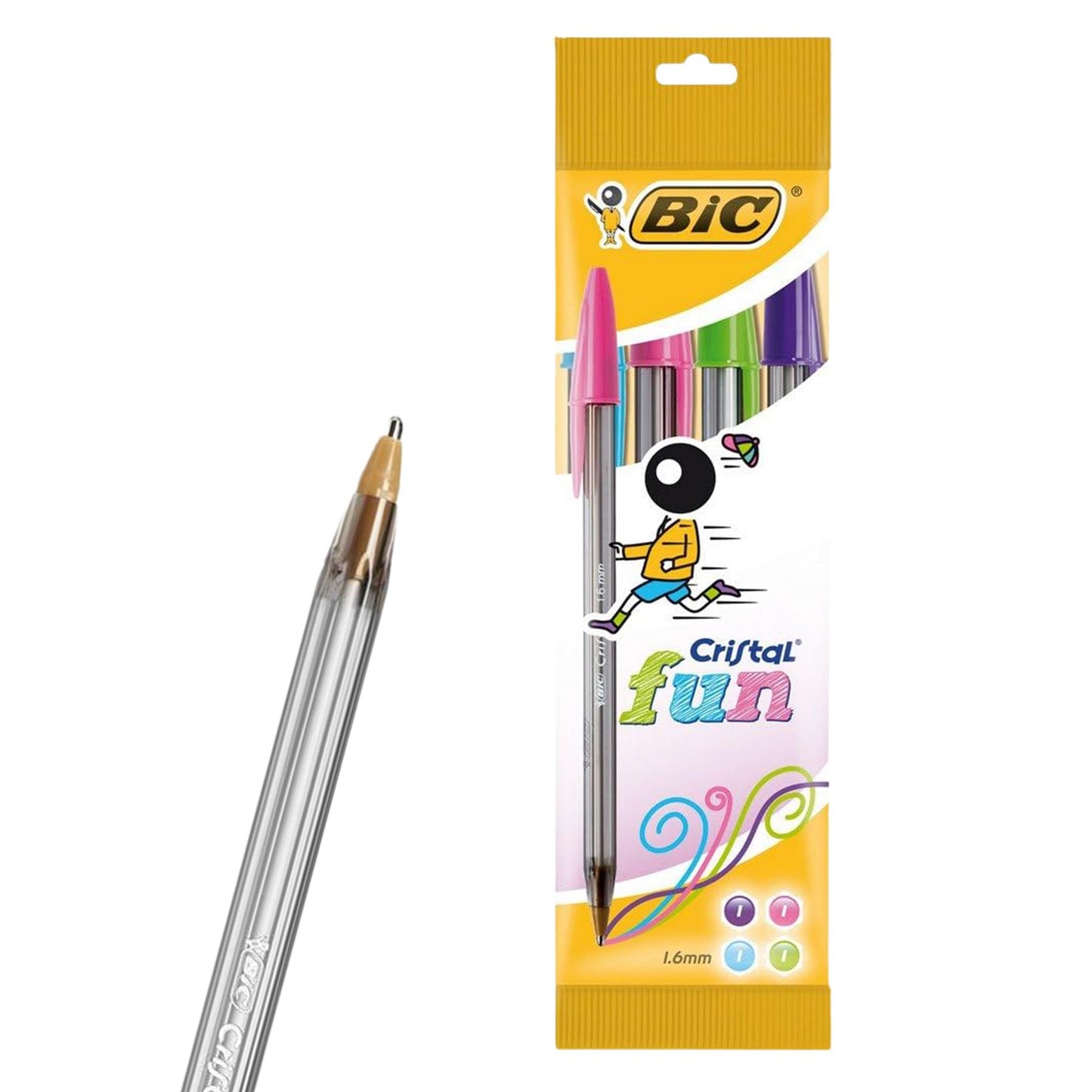 BIC Cristal Fun Ballpoint Pens Assorted Colours 1.6mm 4 Pack