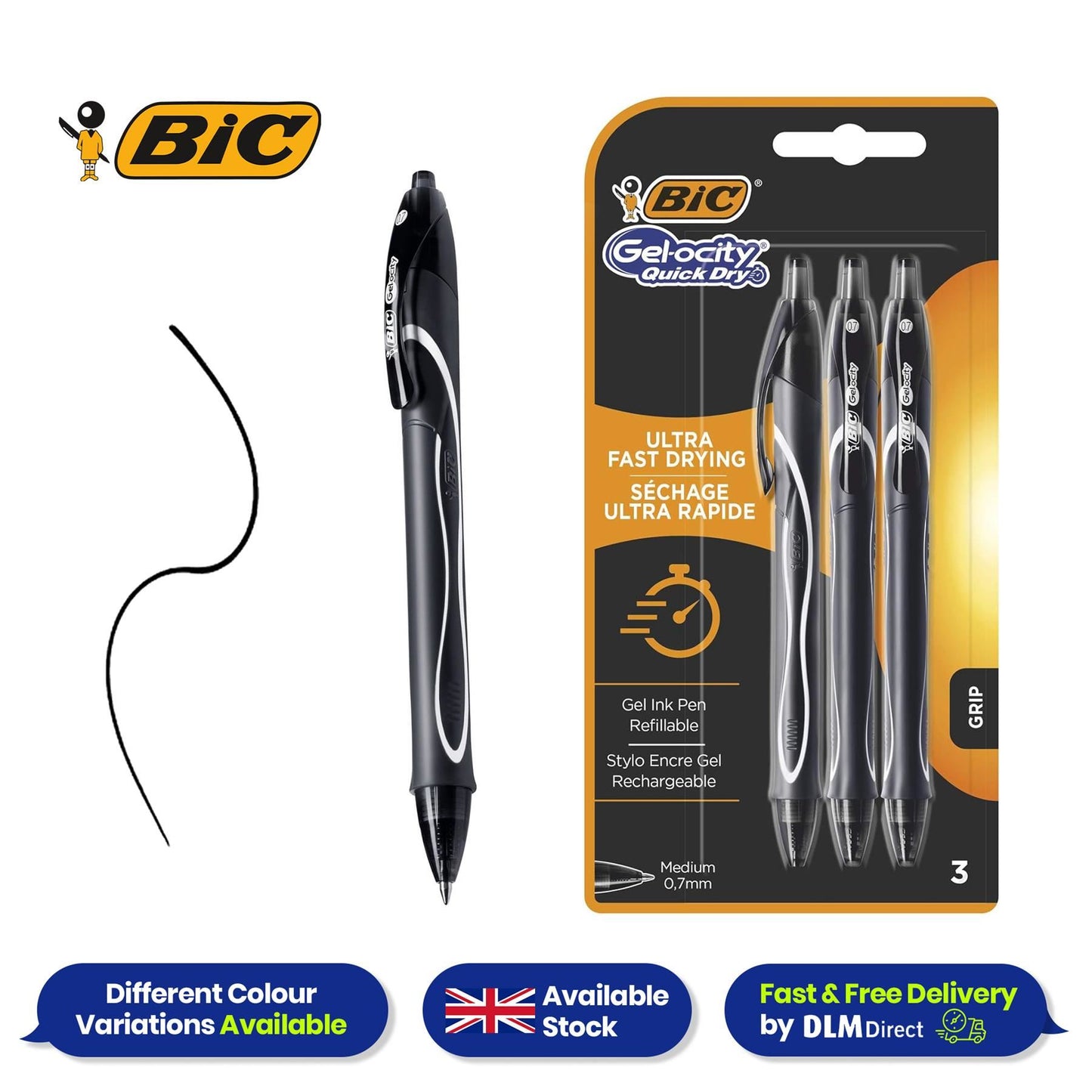 BIC Gelocity Quick Dry Gel Pens Black Ink Medium Point