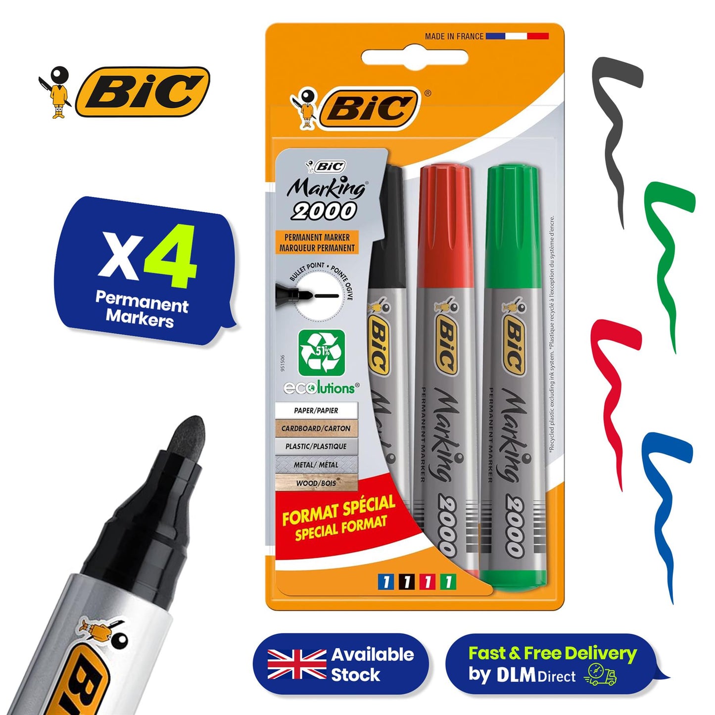 BIC Velleda Markers 4 Pack & 4x BIC Marking 2000 & 4 BIC Grip Highlighters & 3x BIC  Marking 2300