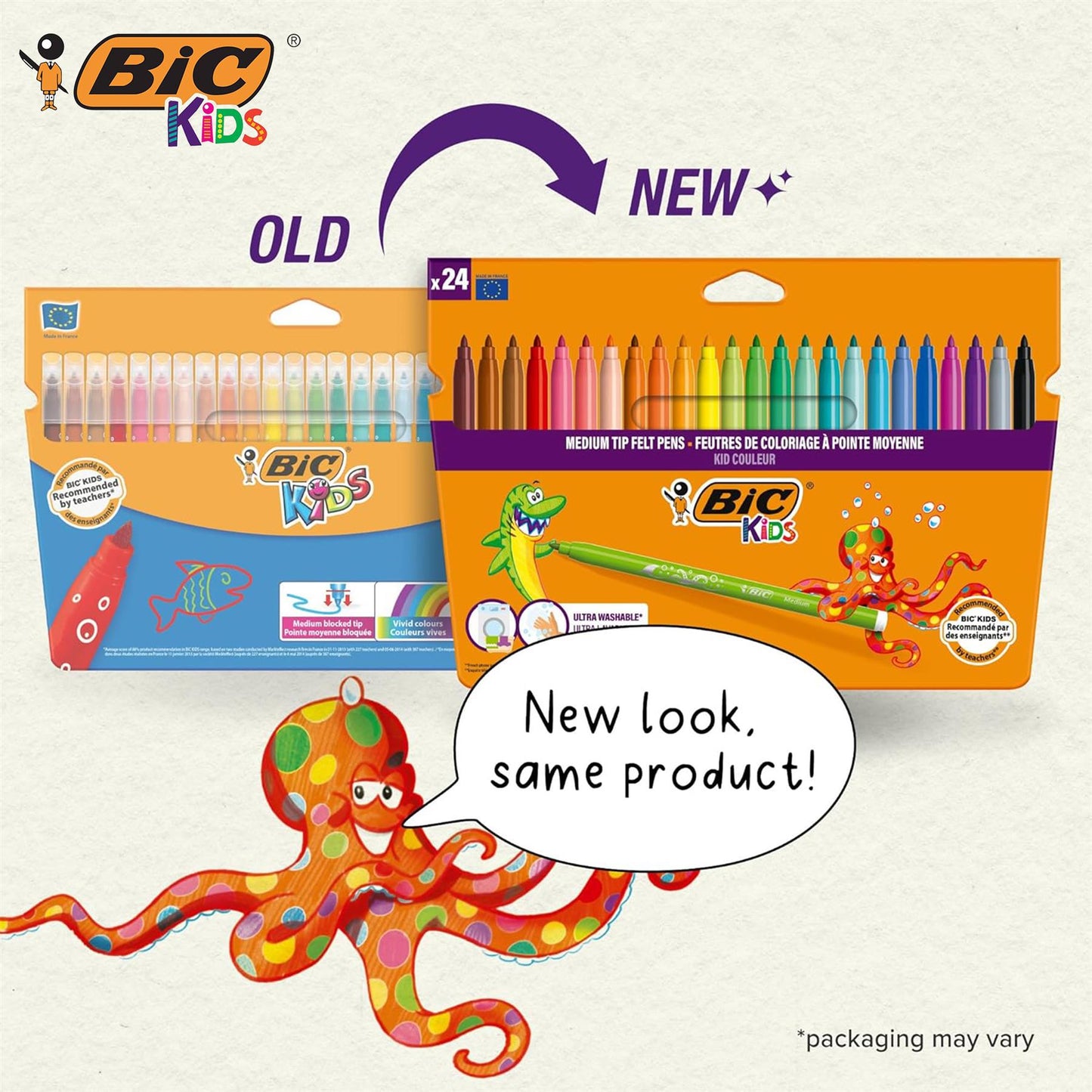 BIC Kids Felt Tip Pens with Medium Blocked Tip 24 Colours