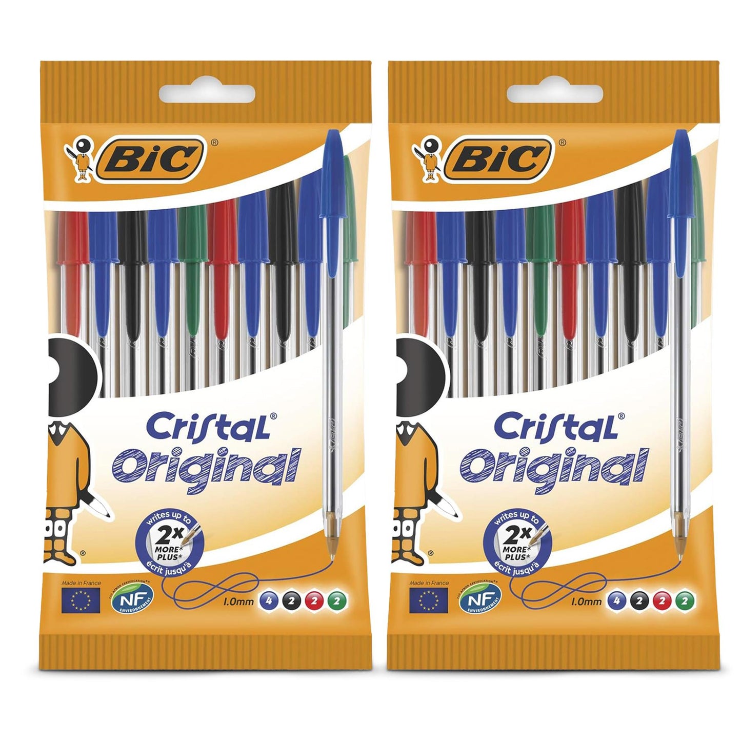 BIC Cristal Original Ballpoint Pens, Fine 1.0mm, 10 Assorted Colours, Comfortable Grip for School and Office