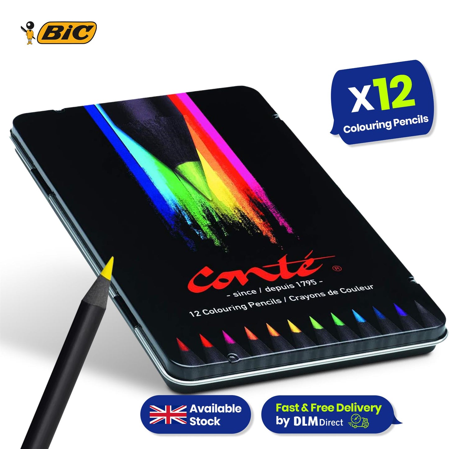 BIC 4 Colour Ballpoint Pens 6 Packs and 3x Pukka Metallic A5 Pad & 12 BIC Conte Colouring Pencils for School & Office