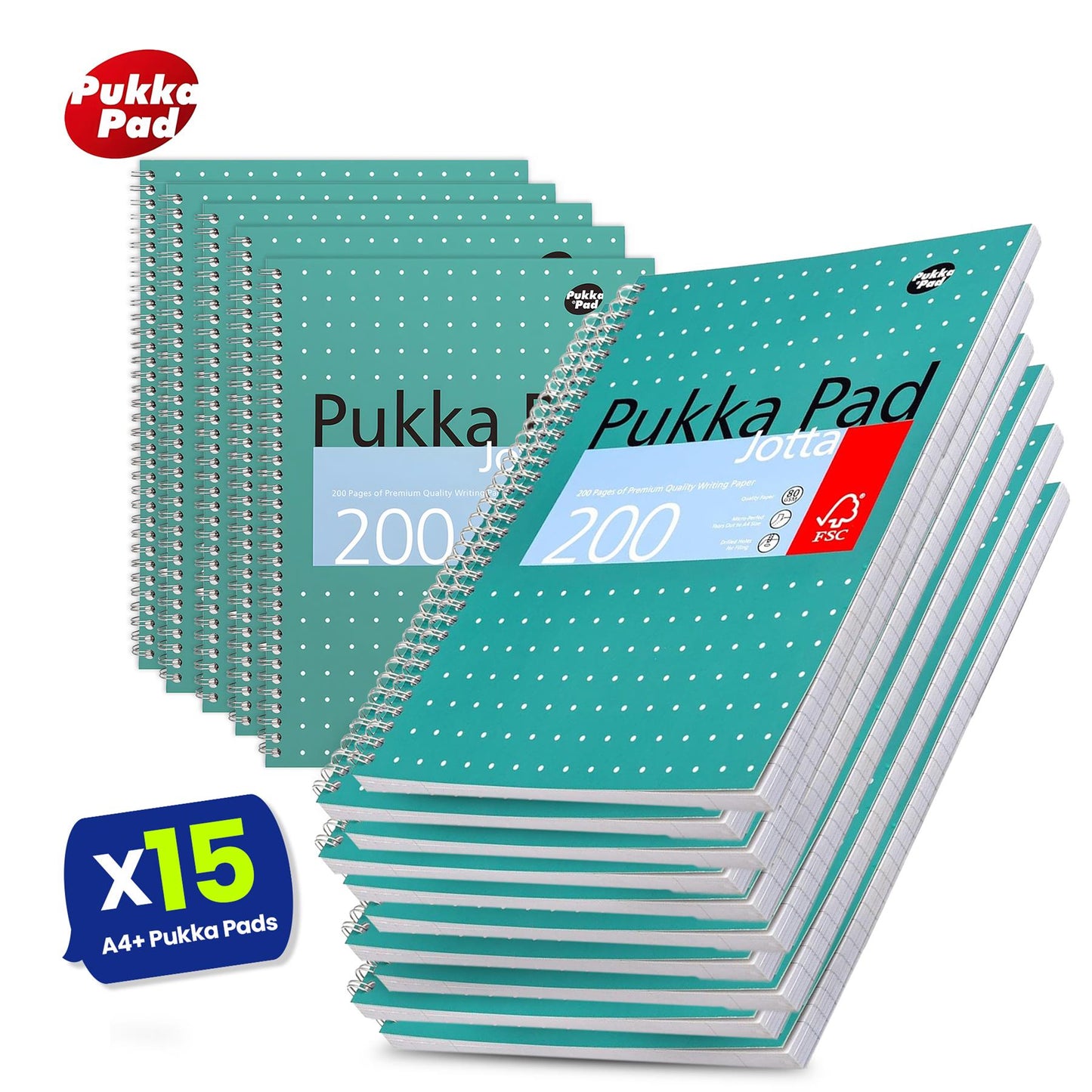 Pukka Pad A4+ Metallic Jotta Book, 200 Pages, 8mm Lined Green, 80 GSM, Wirebound & Perforated for School & Office Use