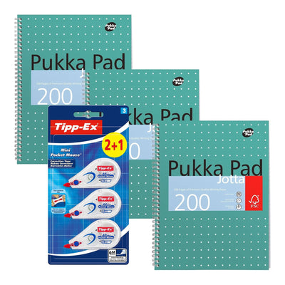 Pukka Pad 3x A4 Jotta Notebook & 3x Tipp-Ex Mini Mouse Correction Tape Ideal for School and Office Use