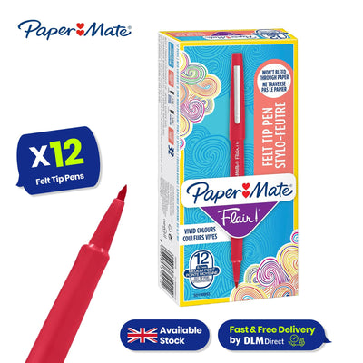 Paper Mate Flair Felt Tip Red Pens 12 Pack & Tipp-Ex Correction Tape 10 Pack for Writing & Corrections