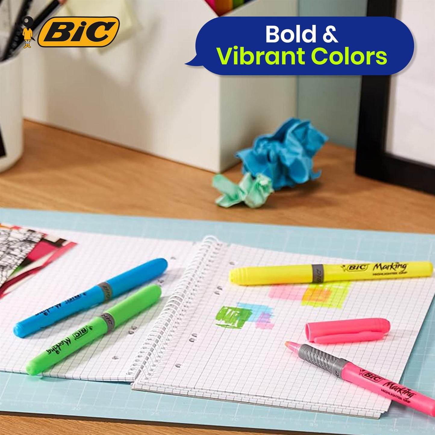 8 Pack BIC Intensity Fineliners Medium Point, 5 Pack Highlighter Grip, & 3 Pack Pukka To-Do Pads