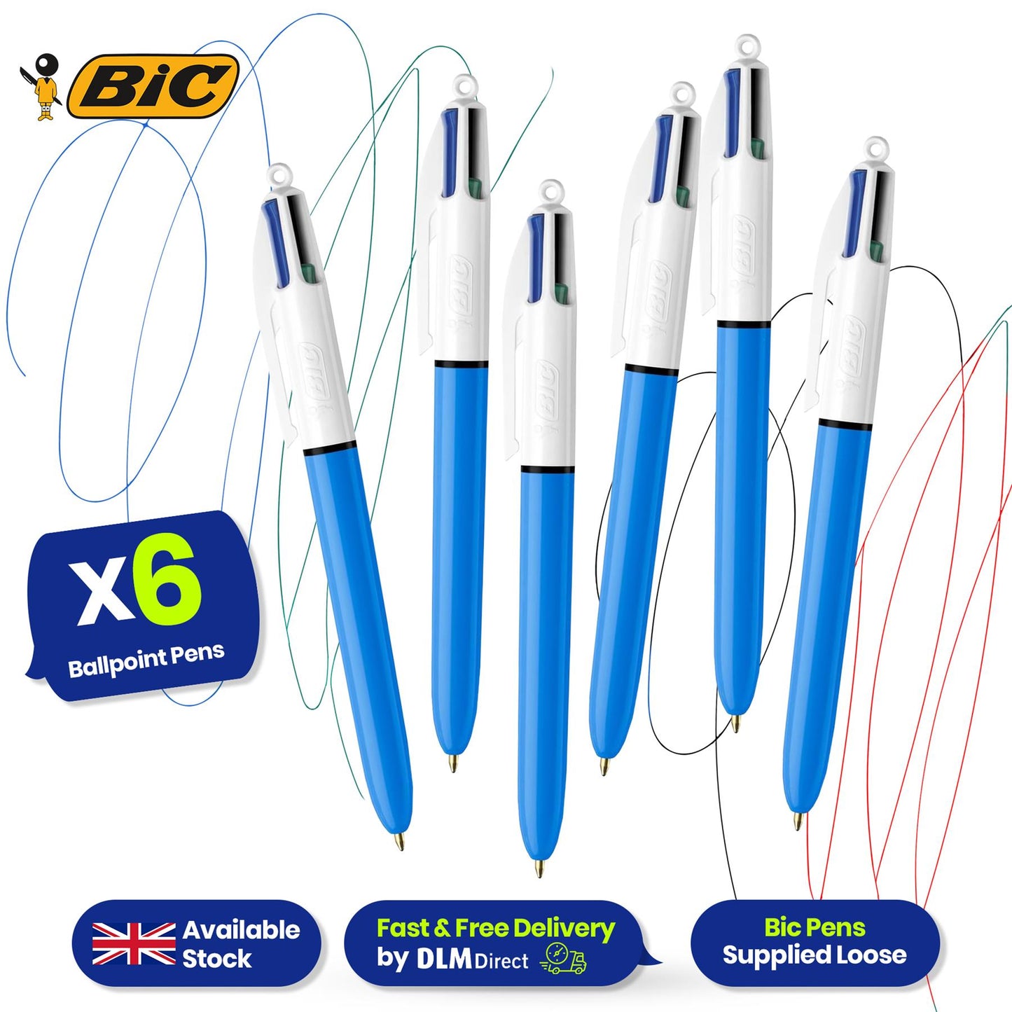 BIC 4 Colour Ballpoint Pens, 2 Pack & 3x BIC 4 Colour Retractable Pens & Pukka Jotta Pad A5