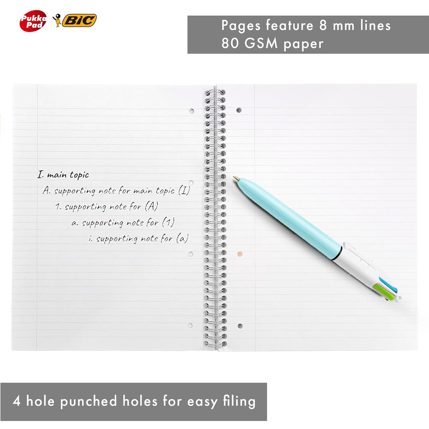 Pukka Pad 3x A4 Jotta Notebook & Pack of 3 BIC 4 Colour Fun Pen Ideal for School and Office Use