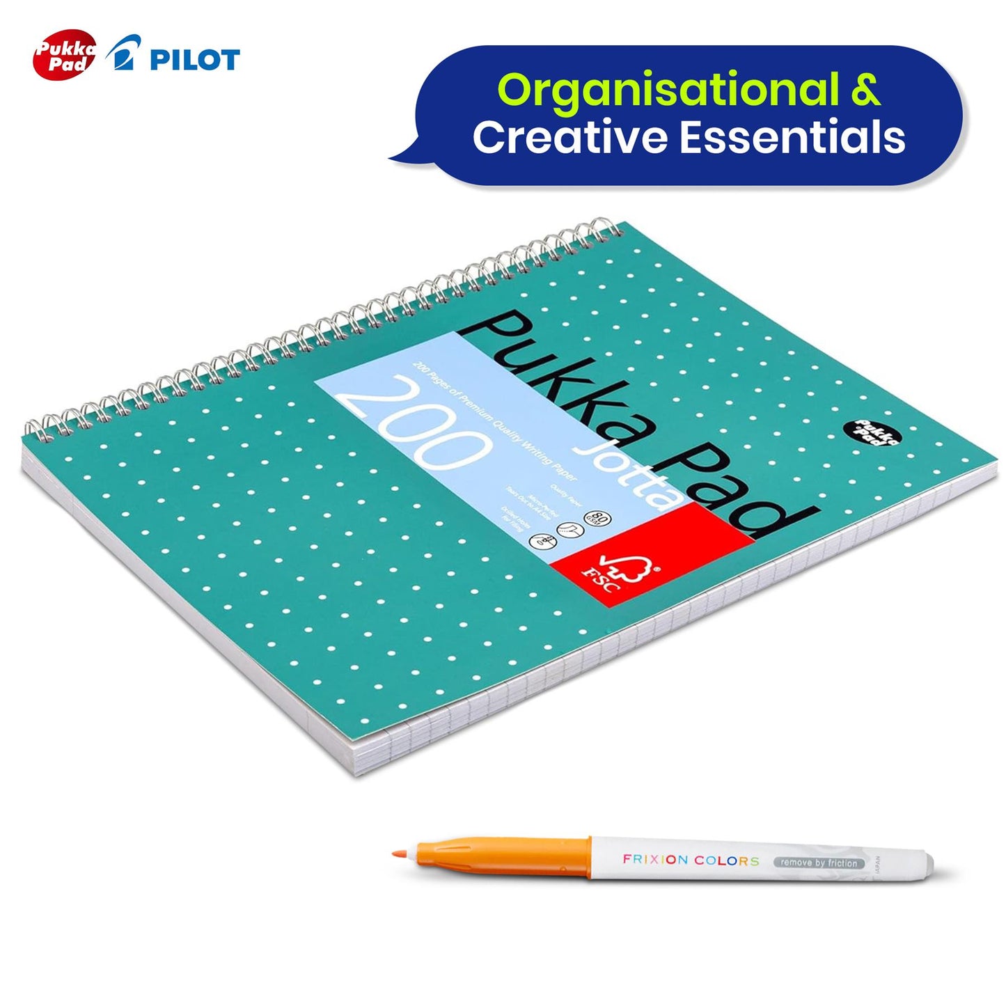 Pukka Pad 3x A4 Jotta Notebook & 12x Pilot Frixion Fibre Tip Colouring Pen Ideal for School and Office Use