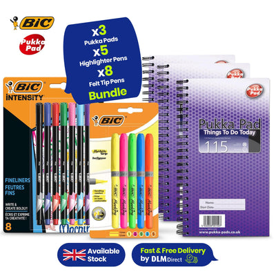 8 Pack BIC Intensity Fineliners Medium Point, 5 Pack Highlighter Grip, & 3 Pack Pukka To-Do Pads