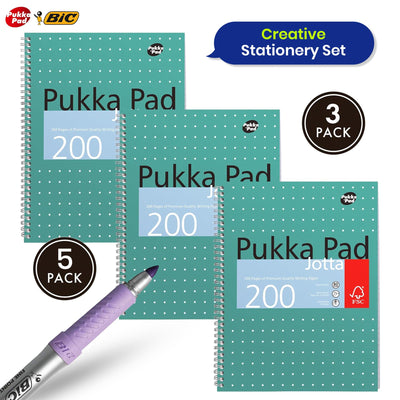 Pukka Pad 3x A4 Jotta Notebook & 5x BIC Marking Pastel Permanent Markers Ideal for School and Office Use