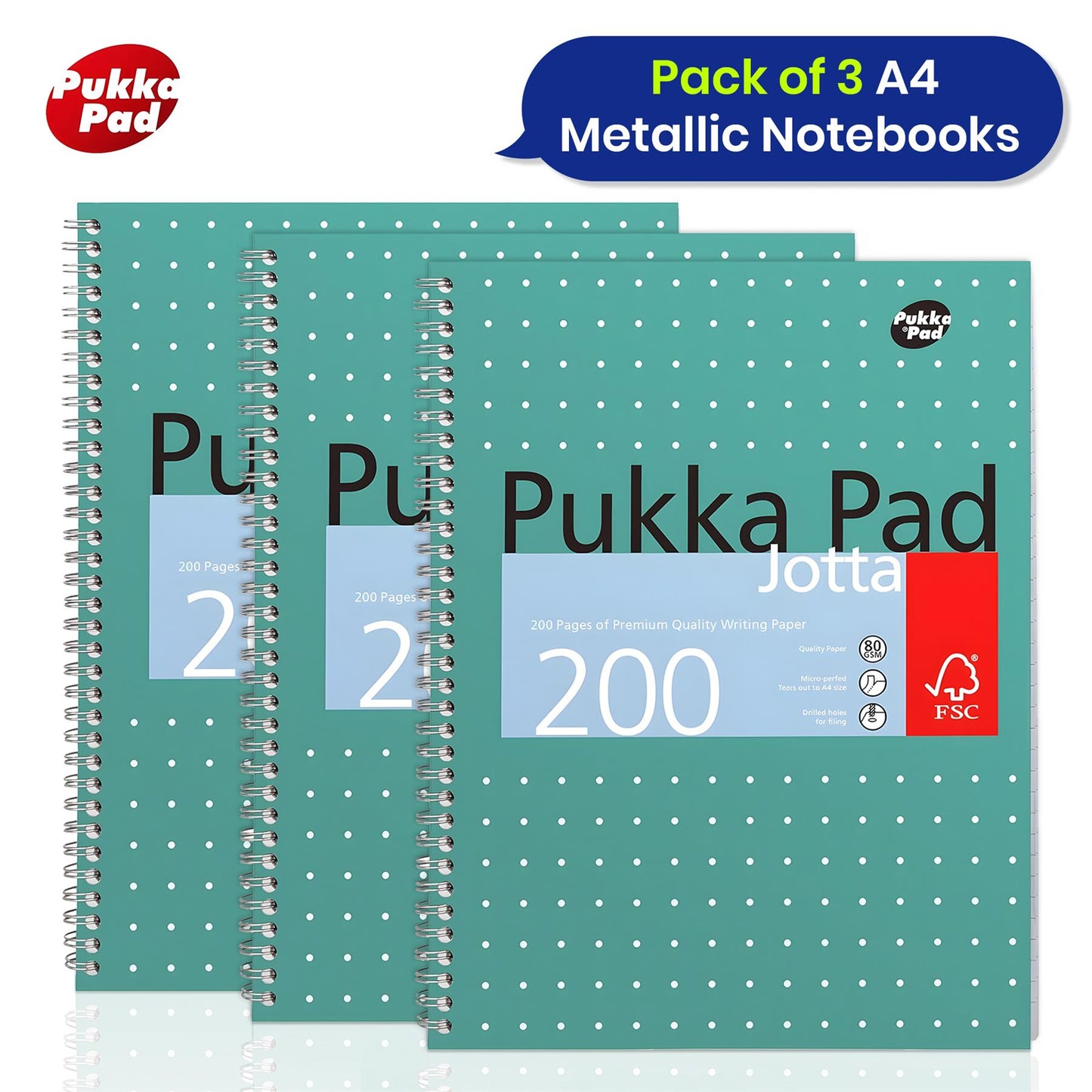 3x Pukka Pad A5 & A4 Jotta Books 3 Packs, Green, Perforated Edges, Ideal for Note Taking