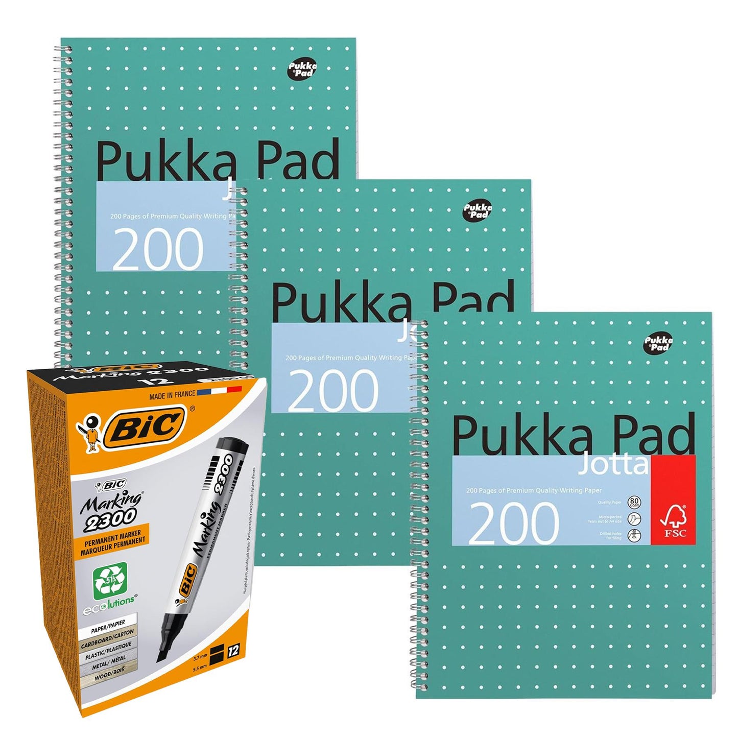 Pukka Pad, A4 Metallic Jotta Book 3 Pack + BIC Marking 2300 ECOlutions - Pack of 12