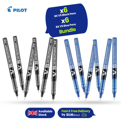 Pilot V5 Liquid Ink Rollerball Fine Value Pack Black (Pack of 6) + Pilot V5 Liquid Ink Rollerball Fine Value Pack Blue (Pack of 6)