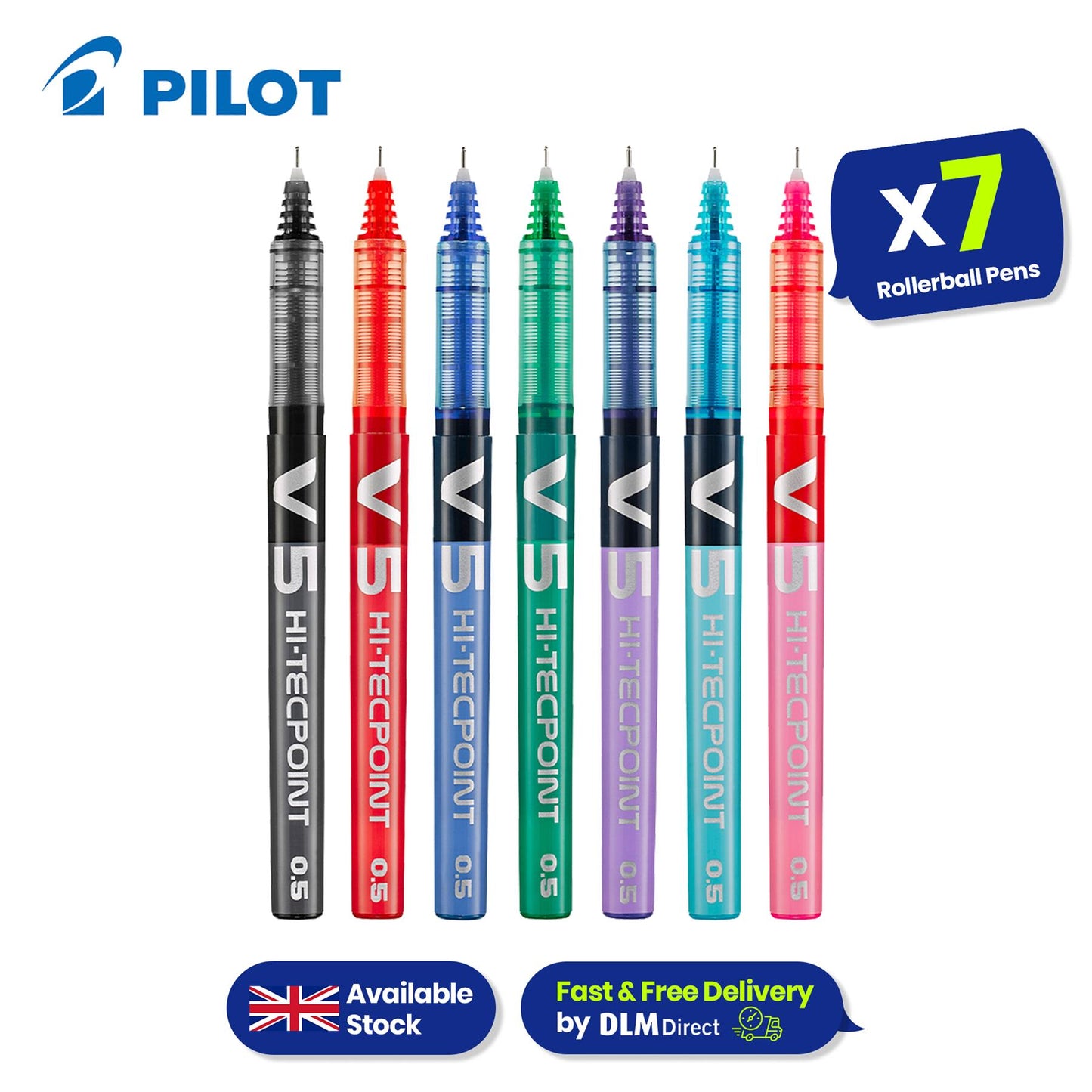 Pilot Frixion Clicker Erasable Pens 0.7mm 3 Pack, 7 Colours  BX V5 High Tech Rollerball Pen & 4 Pack Paper Mate Flair Pens