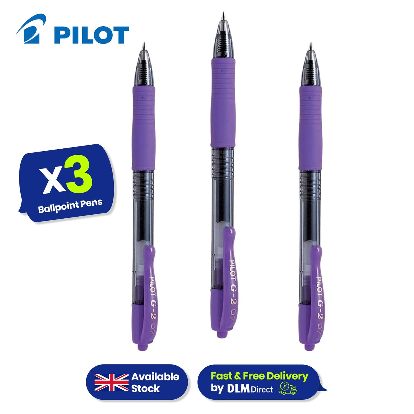 3x Pilot G2 Violet Gel Pen & 3x BIC Grip 4 Colour Retractable Pens Perfect Pack for Students & Pros