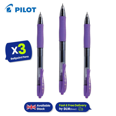 3x Pilot G2 Violet Gel Pen & 3x BIC Grip 4 Colour Retractable Pens Perfect Pack for Students & Pros