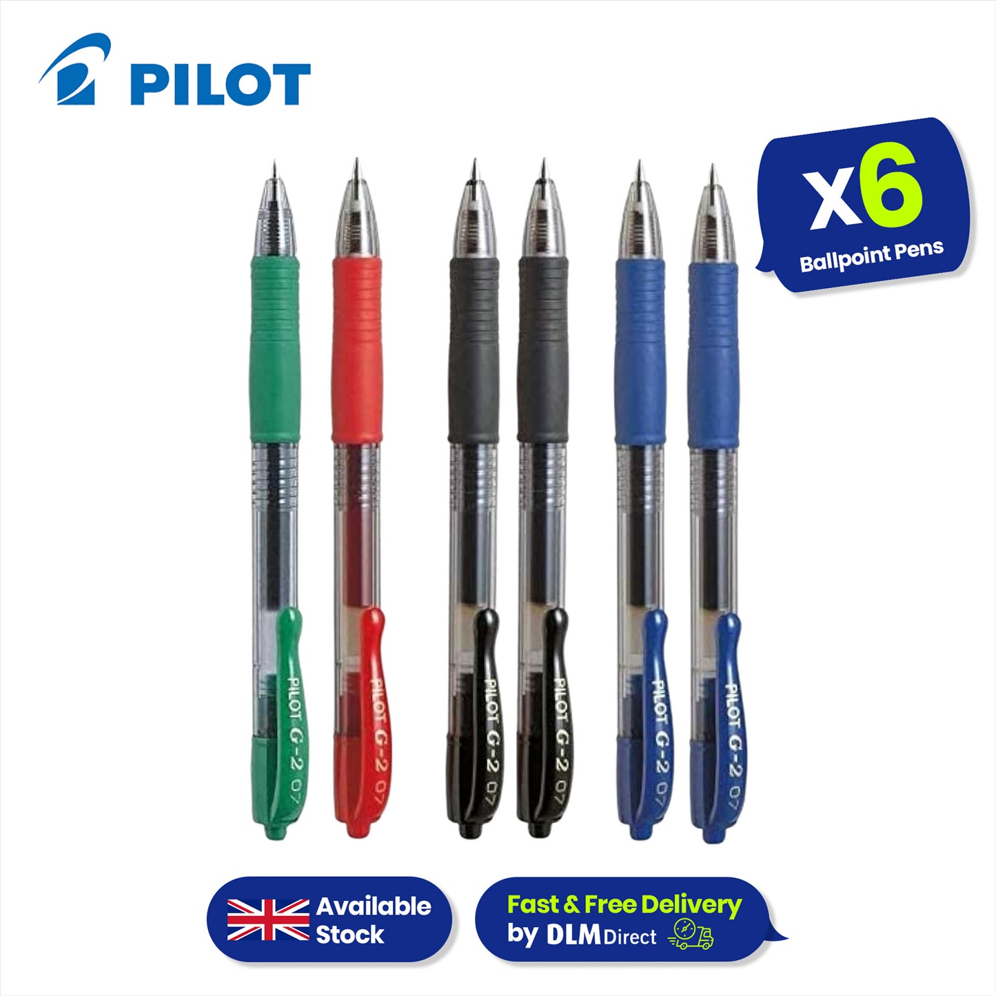 Pilot G-207 Retractable Gel Rollerball Medium - 2BLACK 2BLUE 1RED 1GREEN + Tipp-Ex Correction Pen � 8 ml, - Pack of 3