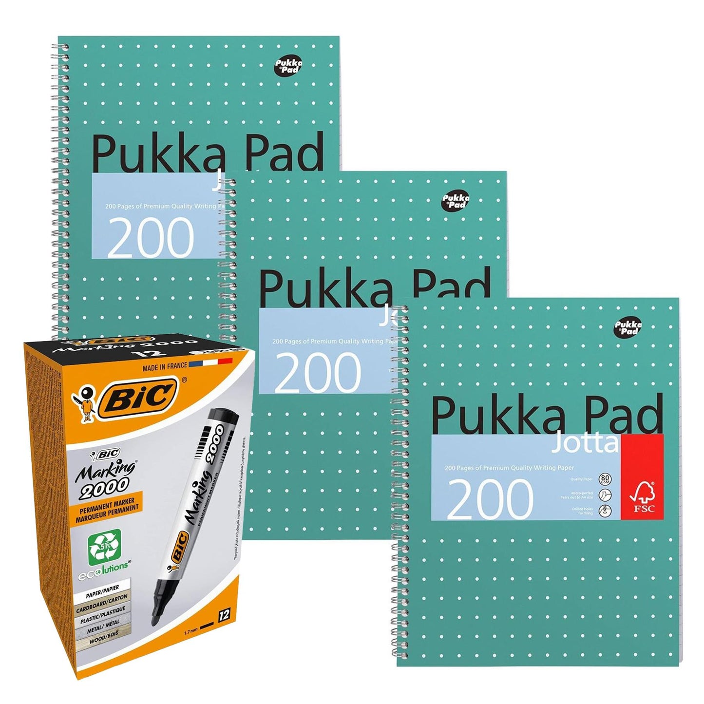 3x Pukka Pad A4 Notebooks & 12x BIC Marking 2000 ECOlutions Markers for Office Use