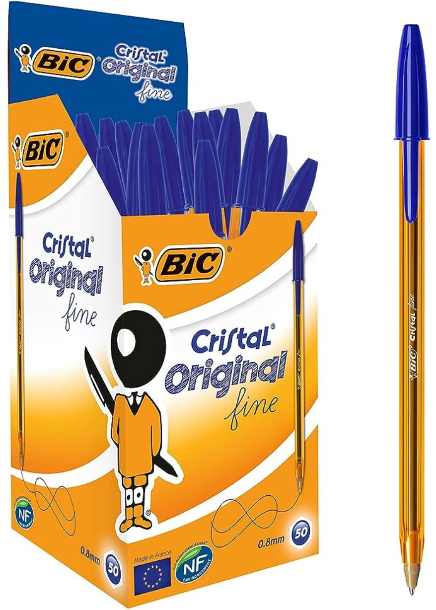 BIC CRISTAL FINE BALL POINT PEN BLUE - PACK OF 50 - 1 to 5 Packs