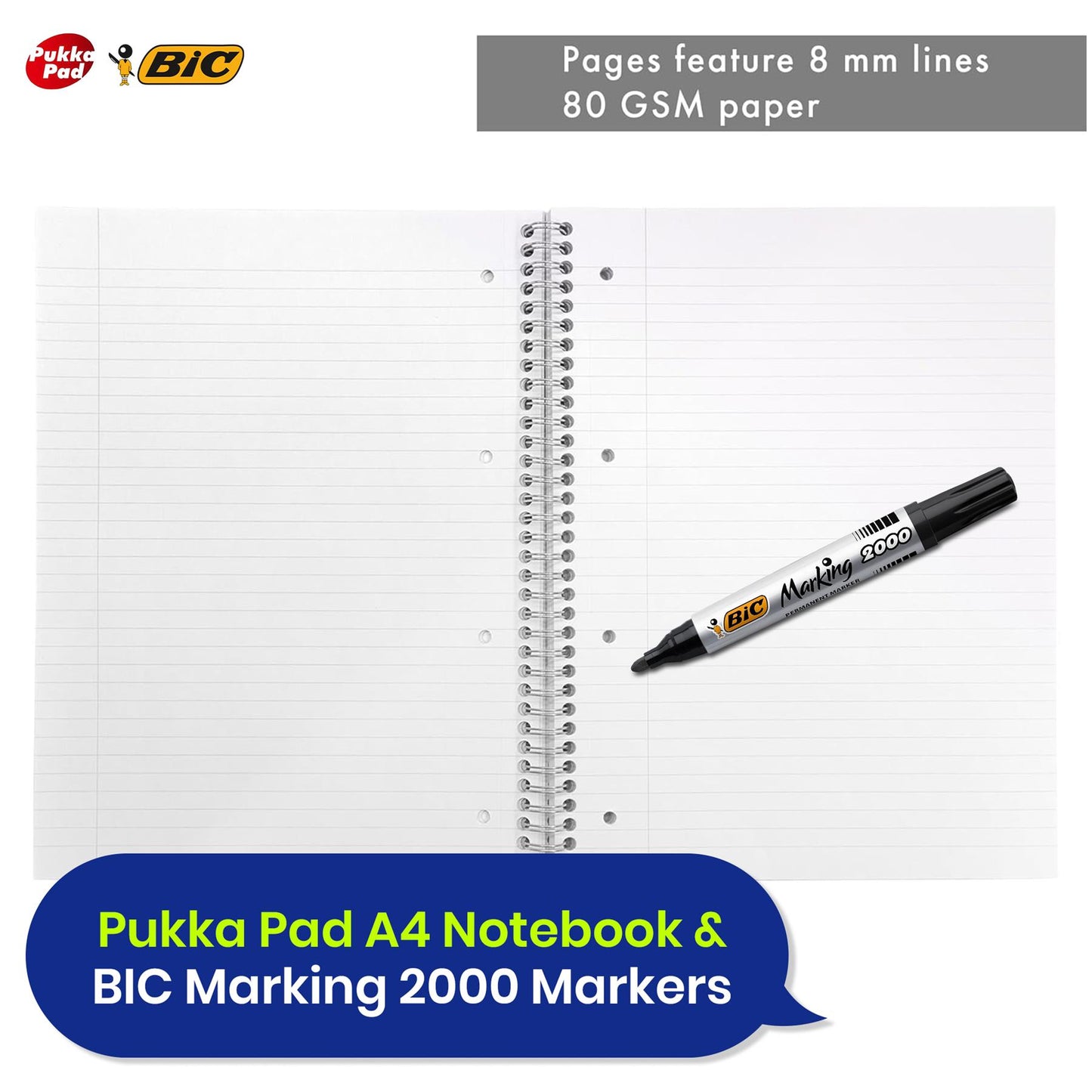 3x Pukka Pad A4 Notebooks & 12x BIC Marking 2000 ECOlutions Markers for Office Use