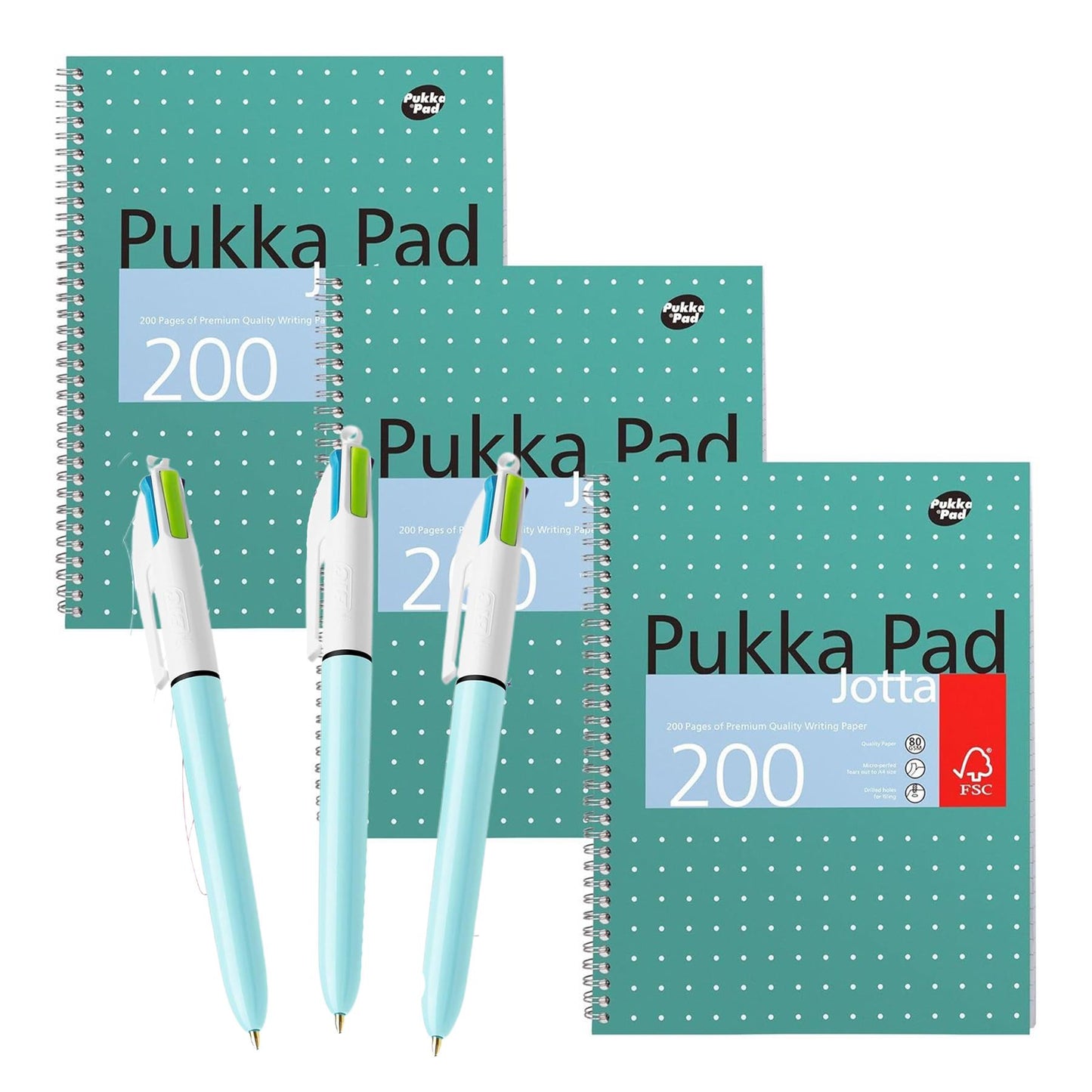 Pukka Pad 3x A4 Jotta Notebook & Pack of 3 BIC 4 Colour Fun Pen Ideal for School and Office Use