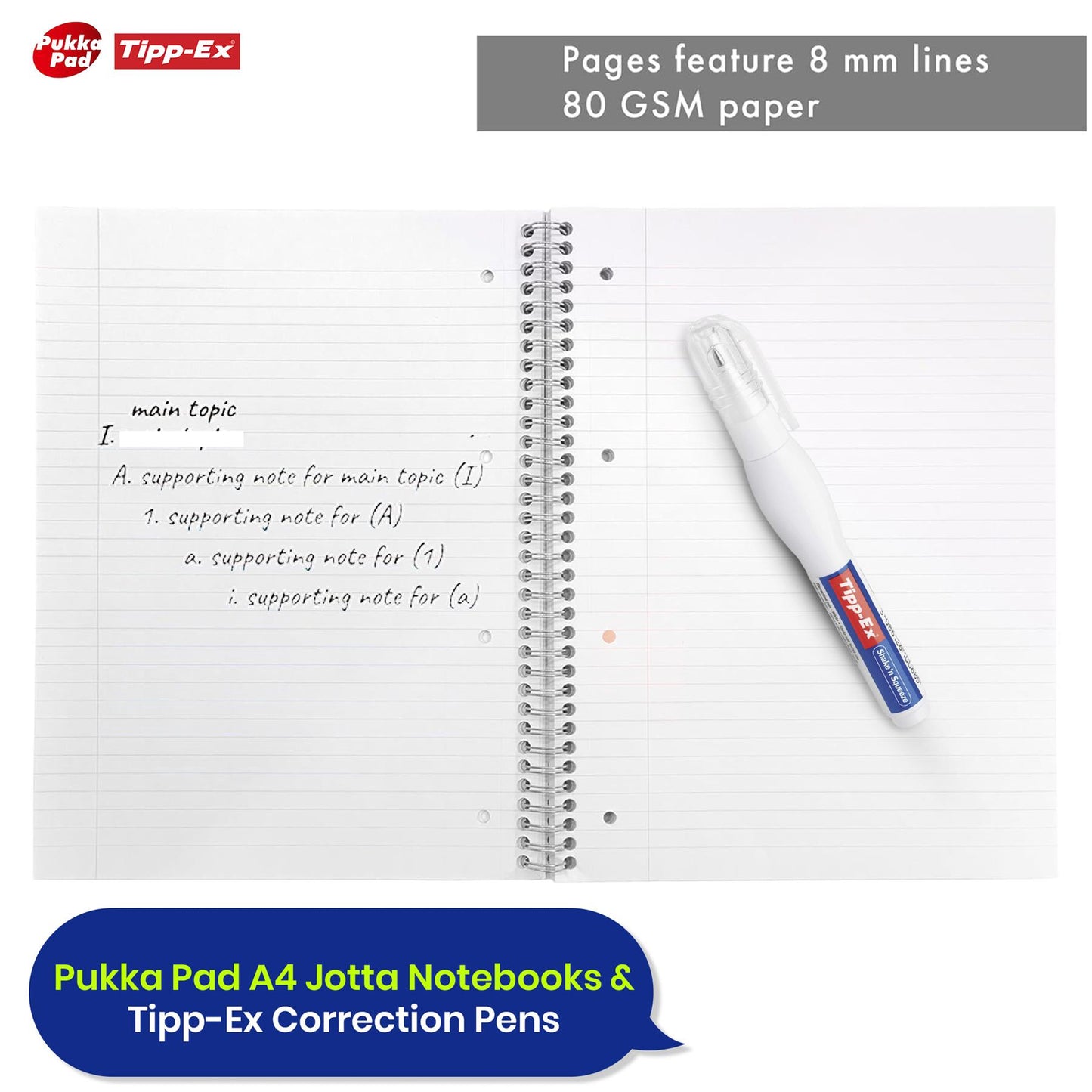 Pukka Pad, A4 Metallic Jotta Book 3 Pack � 21 x 30cm + Tipp-Ex Shake'n Squeeze Correction Pens � 8 ml, Pack of 2