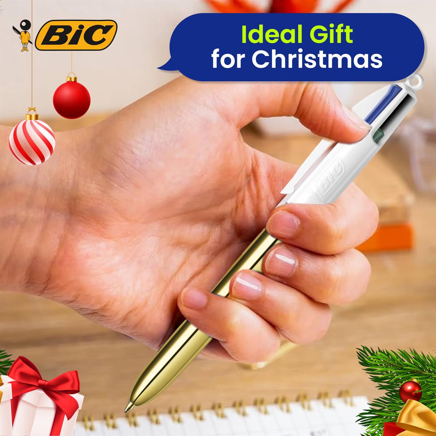 Bic 4 Colour Shine - Christmas Blister 1 Gold, 1 Silver, and 1 Red Pen