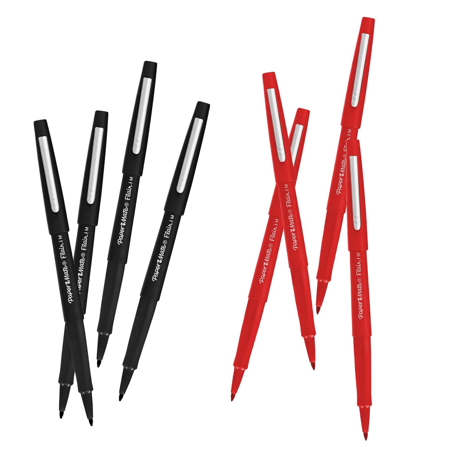 Papermate Flair Felt-Tip Pen Bundle Black and Red Packs of 4 Each