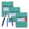 Pukka Pad, A4 Metallic Jotta Book 3 Pack � 21 x 30cm + Bic Grip 4-Colours Retractable Pens [Pack of 3] 1 x Grip, 1 x Grip Pro, 1 x Grip Fun/Fashion colours Medium 1.0mm