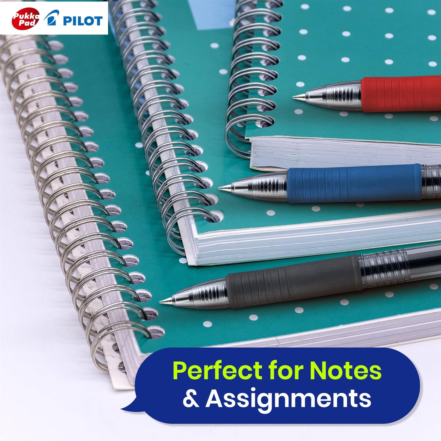 Pukka Pad 3x A4 Jotta Notebook & Pilot 6x G2 Assorted Pens Ideal for School and Office Use