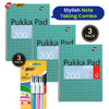 Pukka Pad, A4 Metallic Jotta Book 3 Pack � 21 x 30cm + BIC 4 Colours Shine Pens, Multicoloured Pen, Retractable Ballpoint Pens, Biro Pens, Medium 1.0mm, Green, Blue, Black, Red, 3 Pens Per Pack, 1 Pack