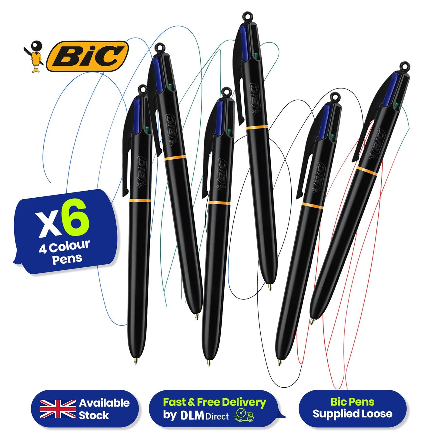 BIC 4 Colours Pro Retractable Ballpoint Pens, Multicolor, Box of 6 + Pukka Pad Jotta A5 Notebook JM021 - Pack of 12 + Bic Cristal Original Ballpoint Pens,