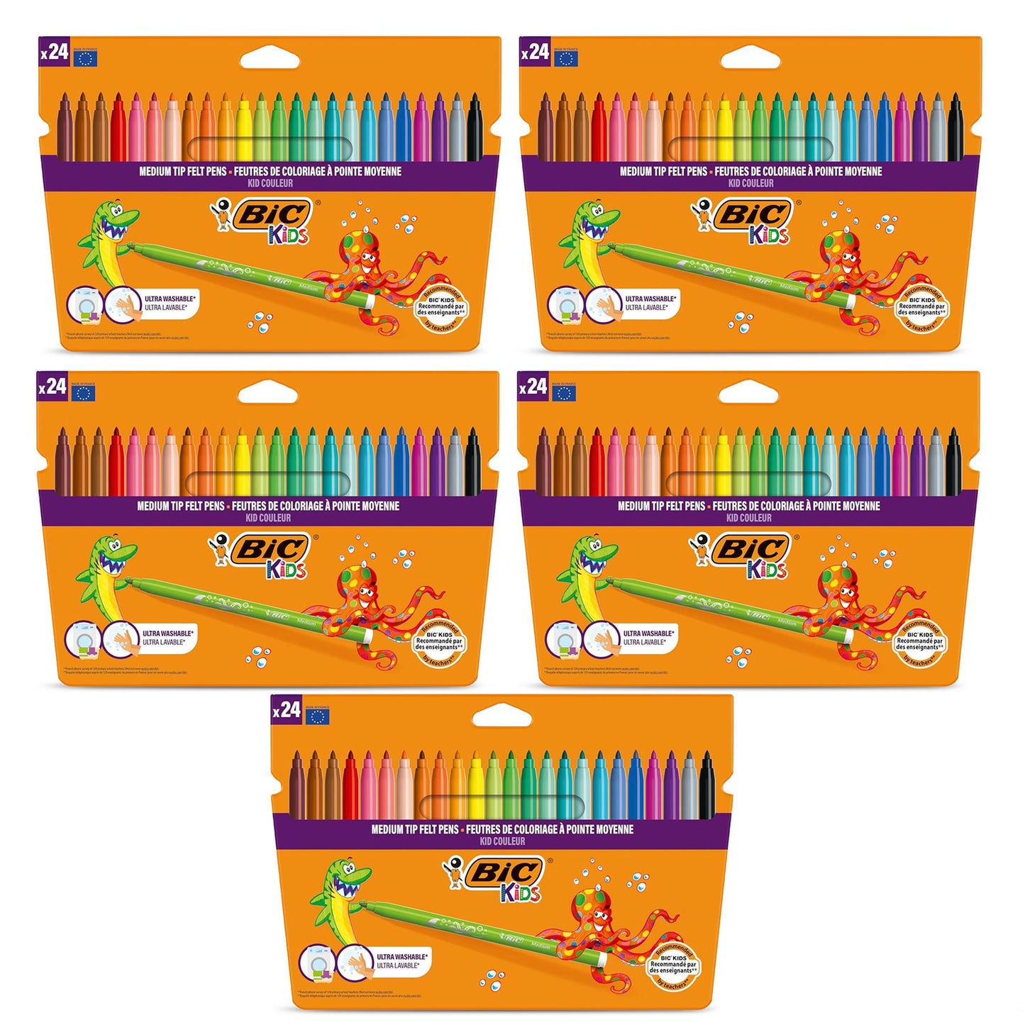 BIC Kids Felt Tip Pens with Medium Blocked Tip 24 Colours