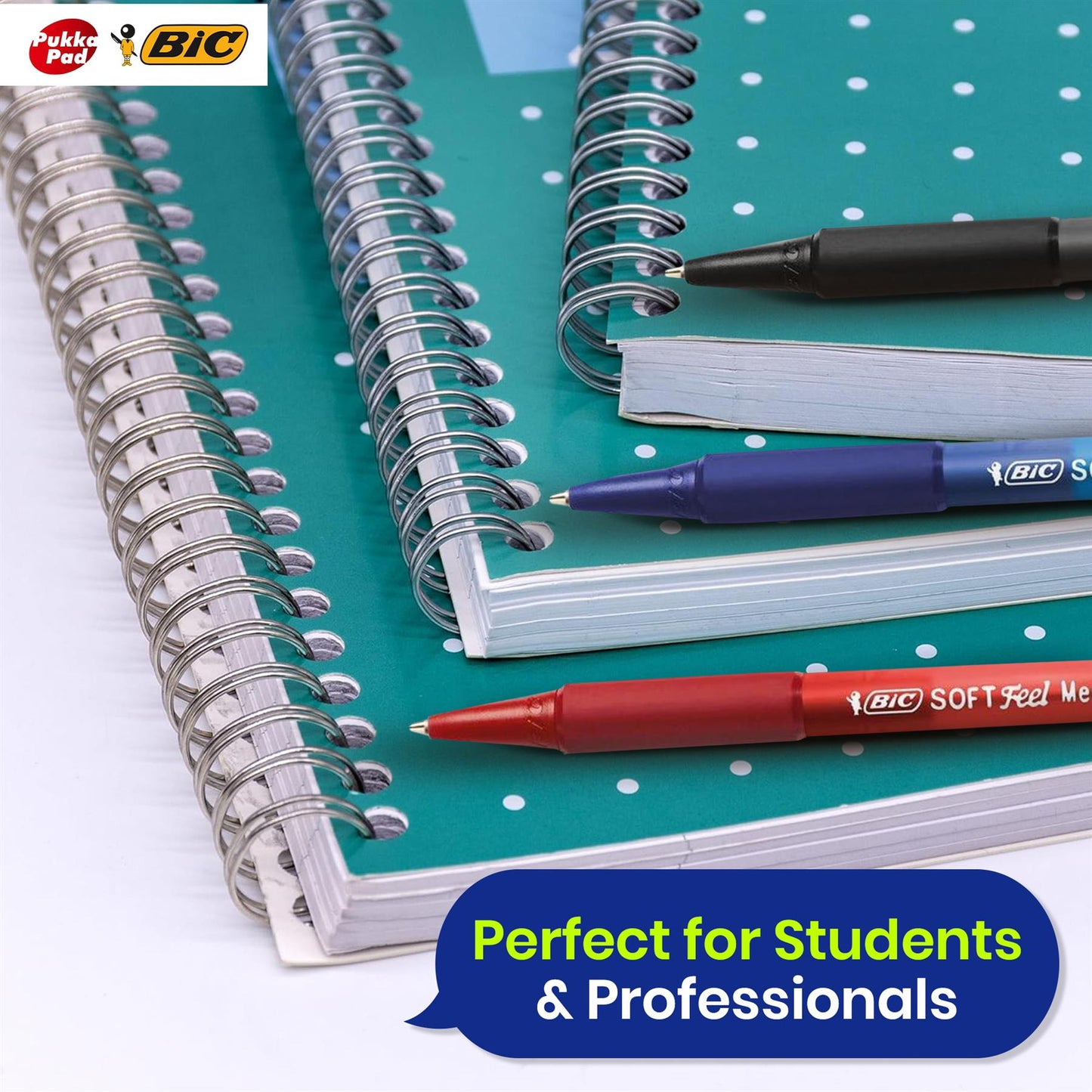 Pukka Pad 3x A4 Jotta Notebook & BIC Soft Feel Ballpoint Pens Pack of 3 Ideal for School and Office Use