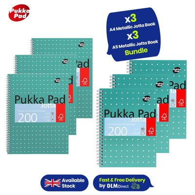 3x Pukka Pad A5 & A4 Jotta Books 3 Packs, Green, Perforated Edges, Ideal for Note Taking